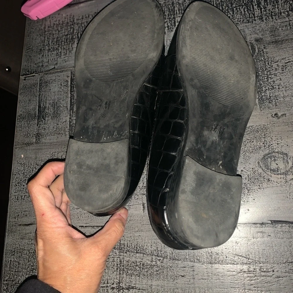 H&M Black Tassel Loafers, Size 38, Faux Leather